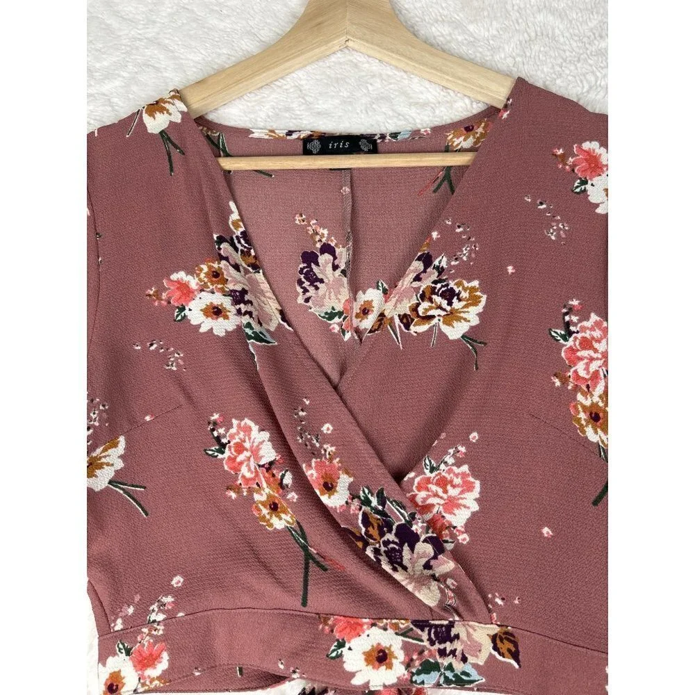 Iris Mauve Faux Wrap Bell Sleeve Crop Top Size Medium